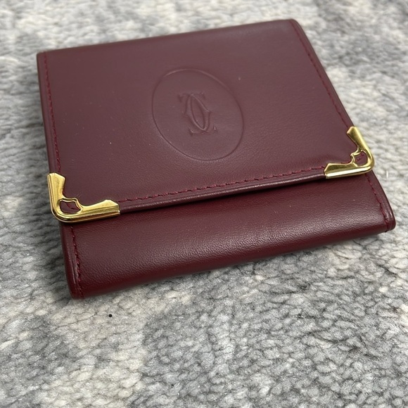 Cartier Burgundy Leather Mini Compact Wallet Pouch Must Line Square Coin Purse - Picture 3 of 17
